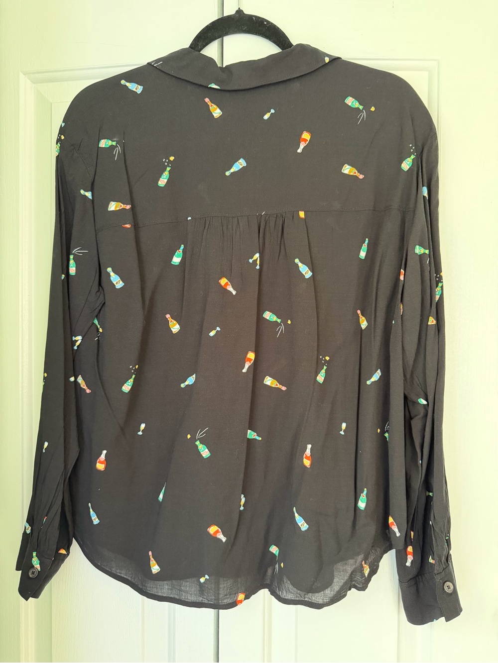 Maeve by Anthropologie Cheers Champagne bottle print shirt. Size Medium EUC. - Picture 3 of 5